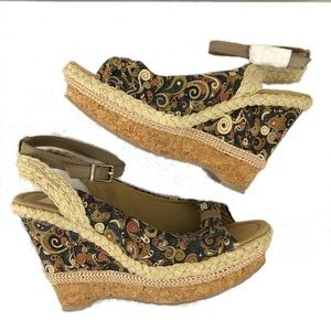 NWT Sakroots Sandal Wedge Sz 9.5 Artist Circle Canvas Cork